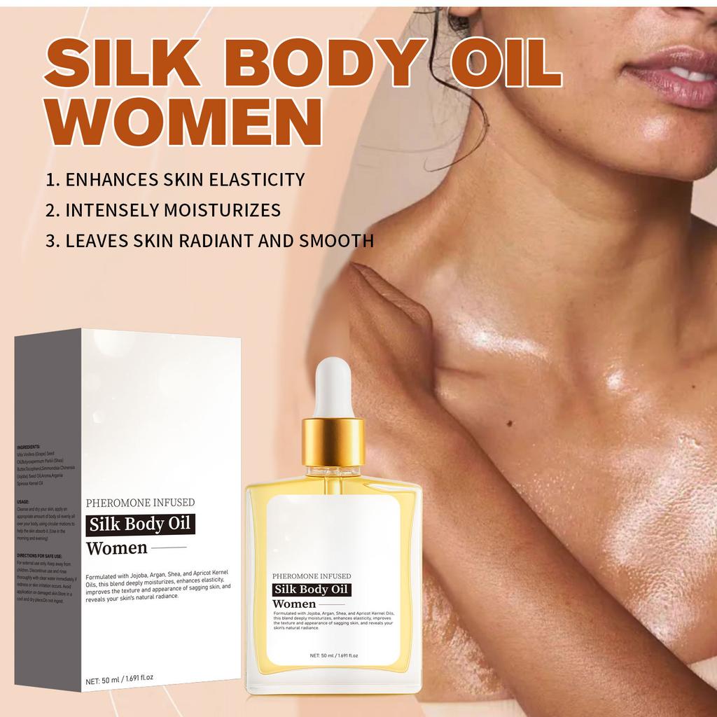 Silk Body Oil for Women 50ML, Moisturizing & Nourishing Perfume Body Oil, Silky Smooth, Long-Lasting Fragrance, Unisex Packaging
