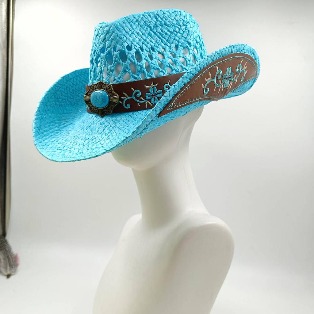 Westlicher Cowboy-Strohhut Bestickter Aufkleber 2026 Niedrigpreis-Ausverkauf Cowboyhut Sonnenhut Frühling/Sommer Breitkrempiger Hut Sombrero