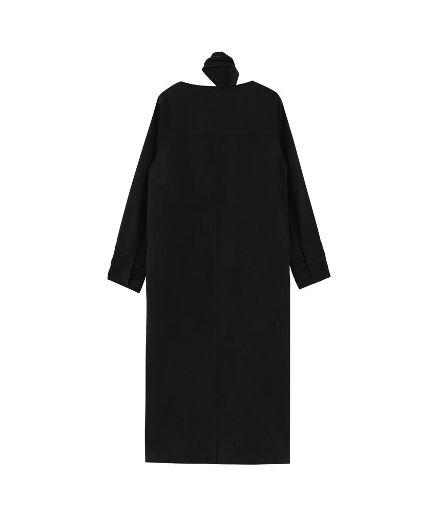 Teulimingbeodeu Scarf Shirring Long One-Piece [ Black ]