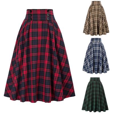 Women's Autumn and Winter Fashionable High Waist Plaid Large Swing Skirt with Elastic Waist A-line Skirt