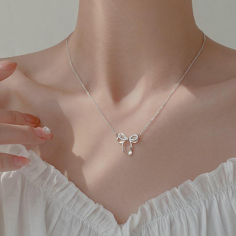 

925 Sterling Silver Bow Necklace - Women s Light Luxury Summer Style 2024 Clavicle Chain 925 Silver