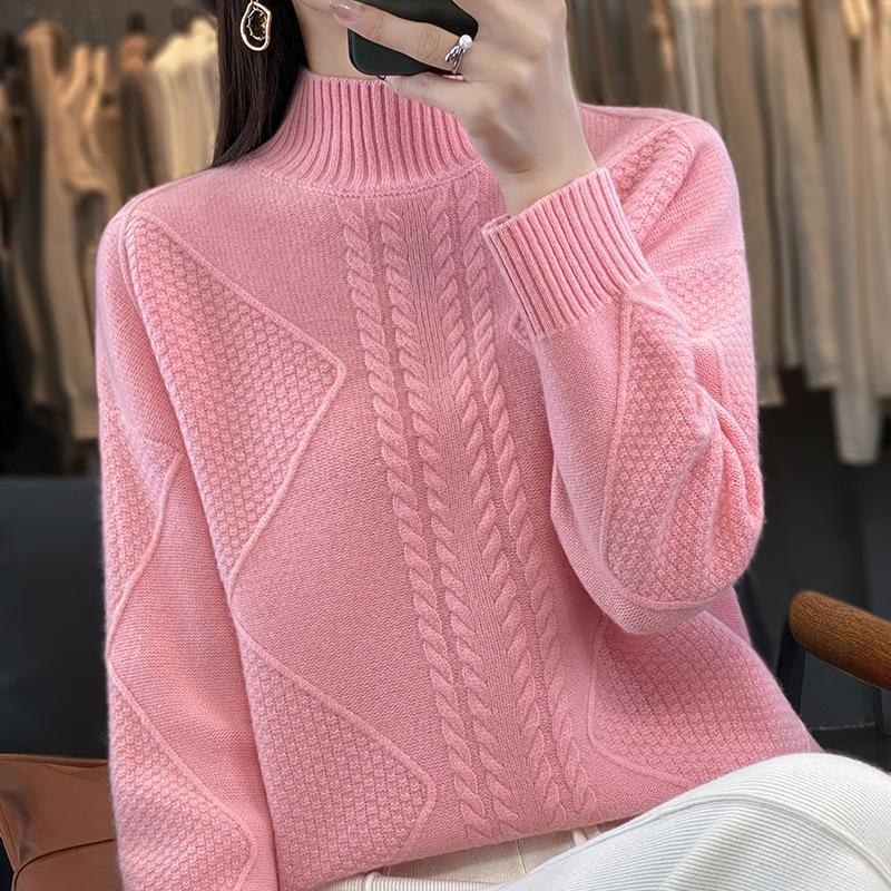 INDFS Women's Fashion Casual Fall Winter Solid Color Print Long Sleeve Half Turtleneck Sweaters