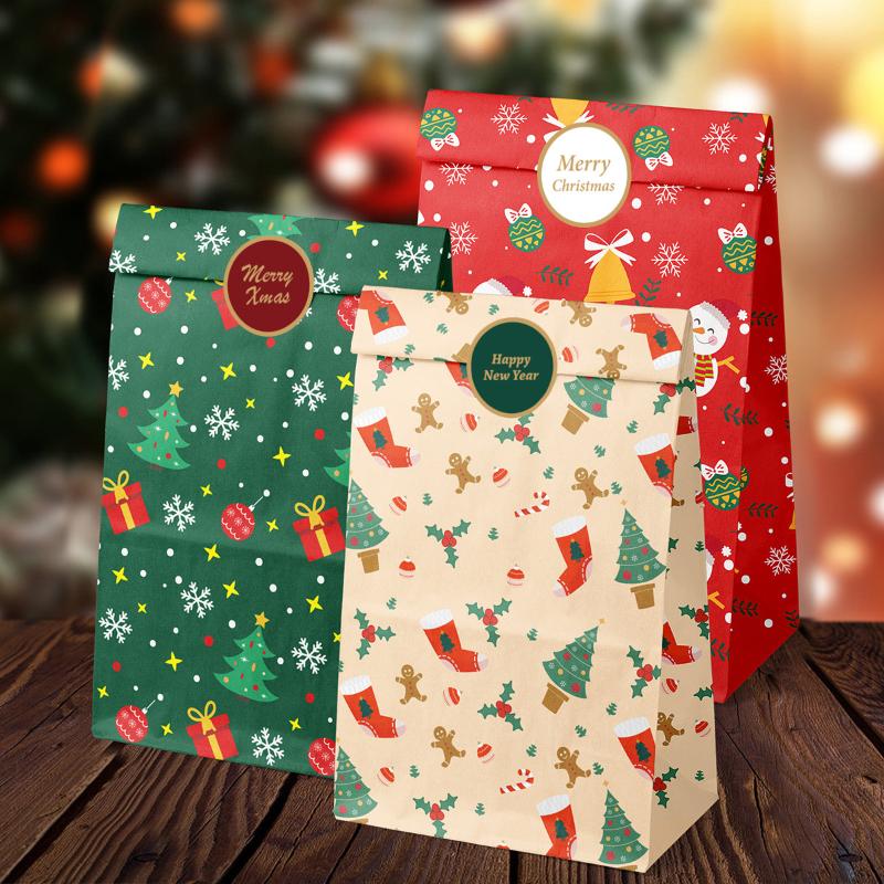 12Pcs Christmas Calendar Gift Bags Countdown Paper Bags For Holiday Party Gift Wrapping Christmas Eve Apple Packaging Bag