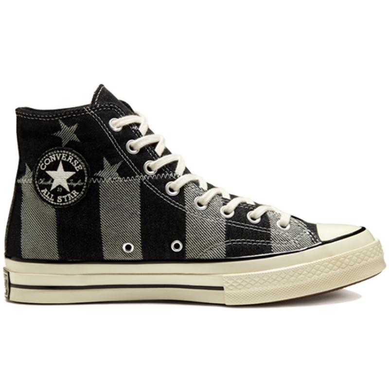 Converse Chuck 1970er Amerikanische Flagge Vintage Vielseitig High Top Leinwand Unisex Schwarz und Grau