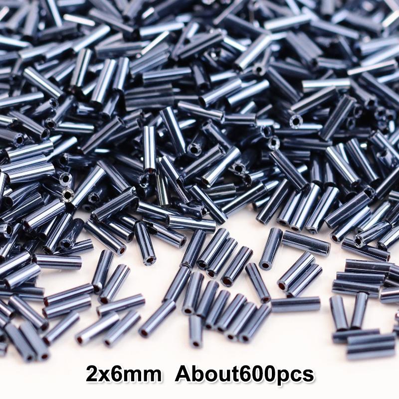 2x6mm Colorful Silver Core Czech Glass Seed Bugle Beads Tube Spacer Beads For Jewelry Making Garment Sewing Accessory