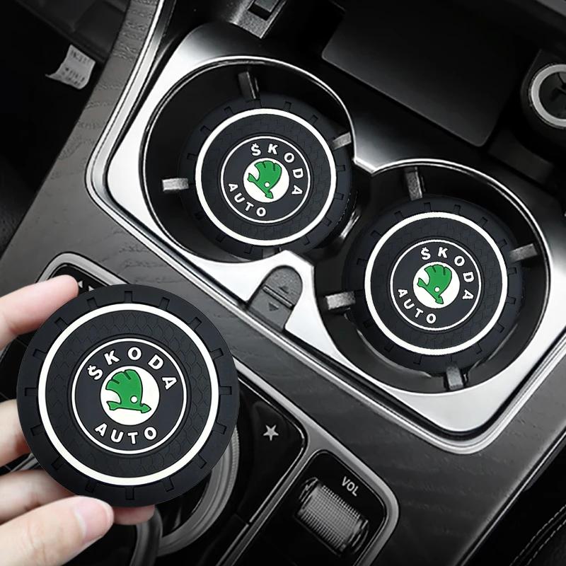 2Pcs Car Coasters Anti-slip Water Cup Mat Accessories For Skoda 3 2 VRS Vision Kodiaq Favorit Rapid Octavia A5