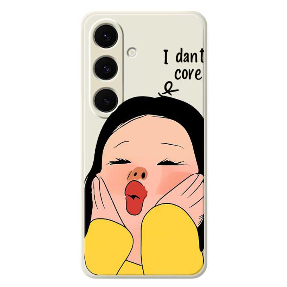 For Samsung Galaxy S24 FE Case Girl Holding Face Pattern Printing Straight Edge TPU Phone Back Cover