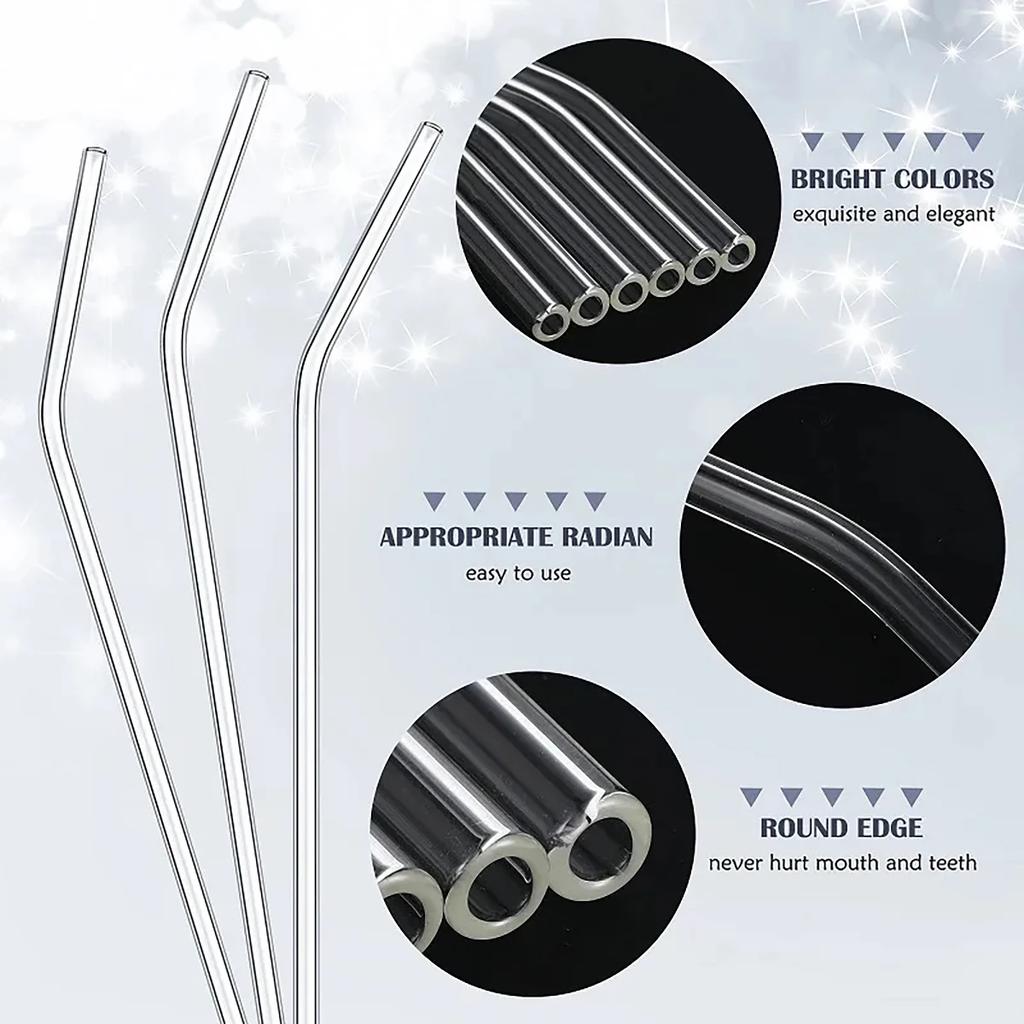 200*8mm Reusable Glass Straw Set High Borosilicate Smoothie Cocktails Straw Healthy Eco Friendly Drinking Straw with Clear Brush