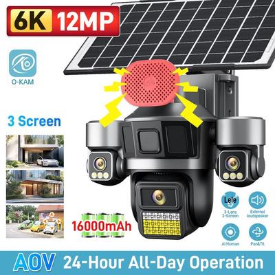 Tri-Lens Solar Monitor Camera with 24/7 Recording, Rotatable 6-Motor, and Hisilicon Full-Color Night Vision.