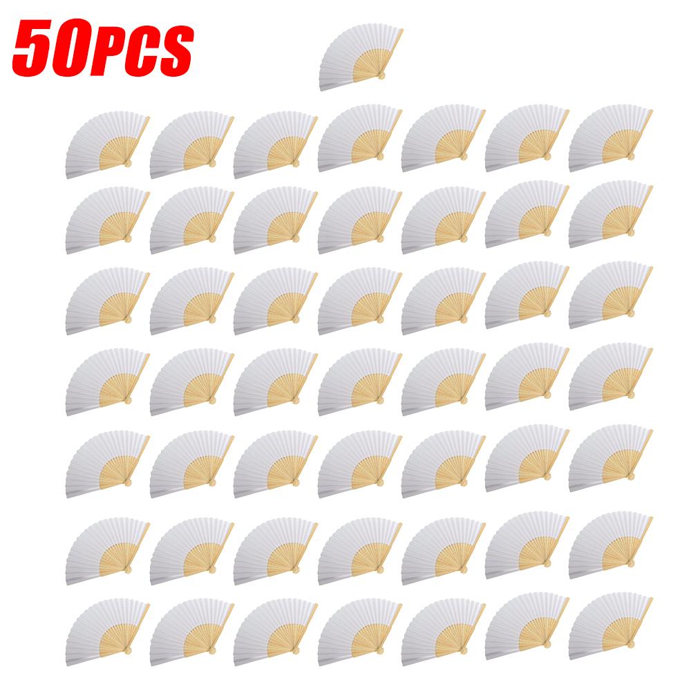 1-60PCS Portable Chinese Bamboo Fan White Foldable Paper Fan Wedding Gifts For Guest Birthday Party Decoration Kids Painting