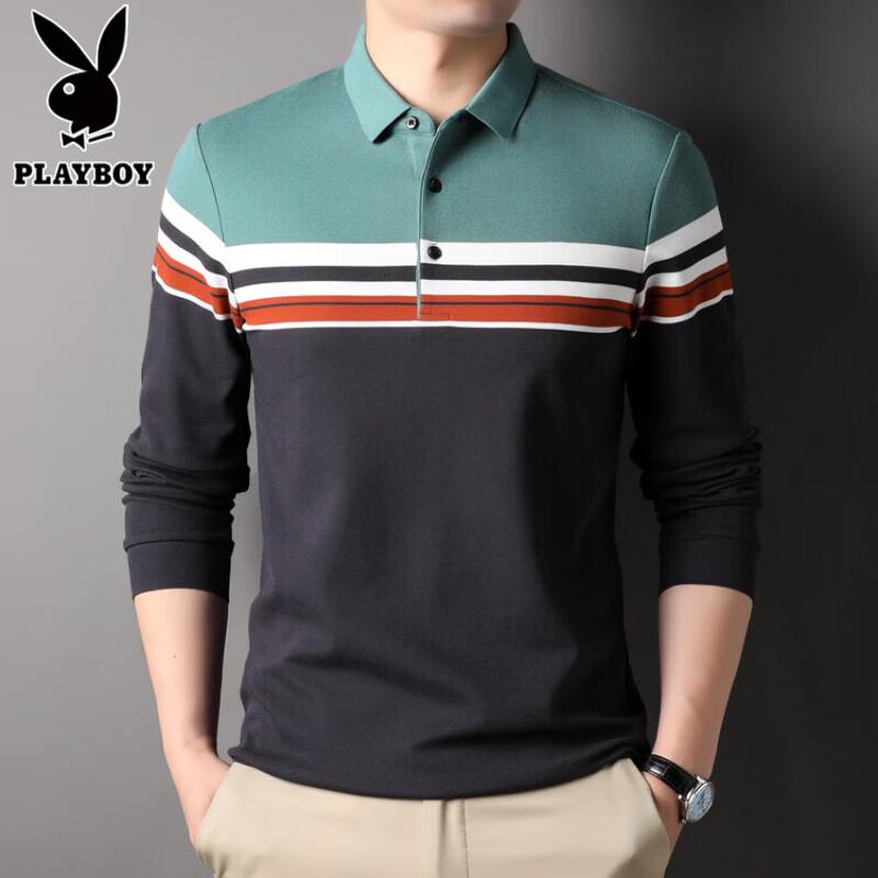 PLAYBOY Men's Long-Sleeve Striped Polo Shirt