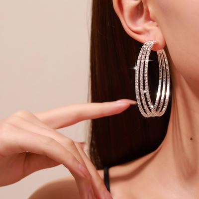 A Pair of Fashionable and Personalized Earrings with Diamond Inlay Technology, Popular Round Large Earrings, Bridal Earrings
