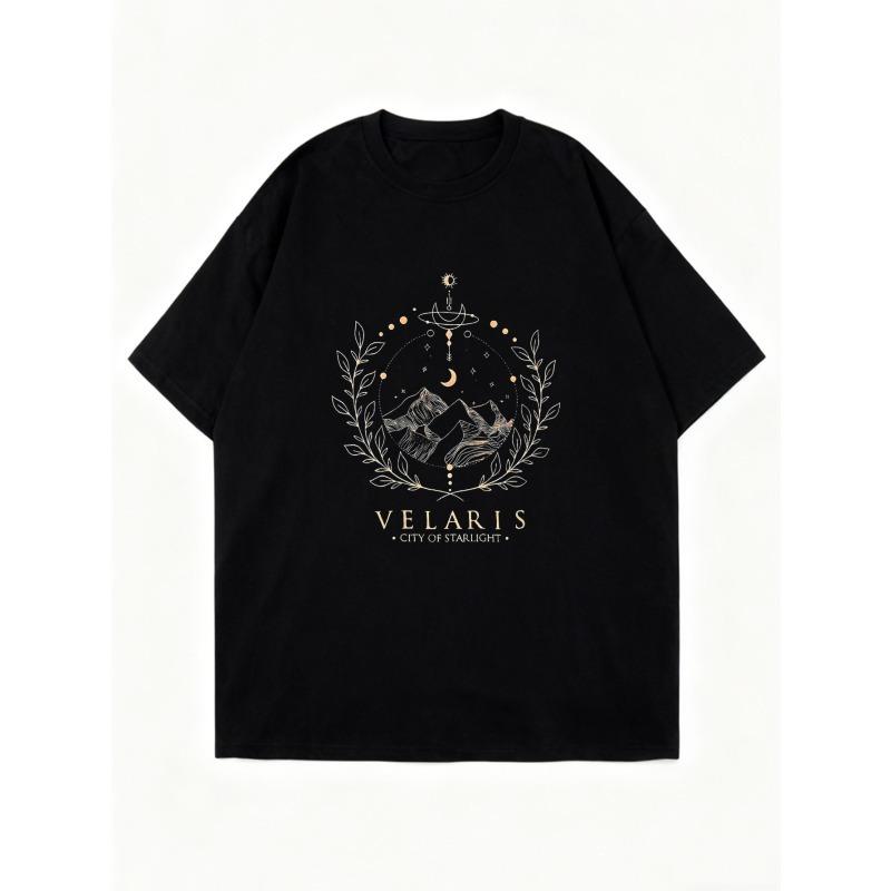 Oversized T Shirt Black Velaris City Of Starlight Cosmic Mountain And Moon Design For Casual Wear And Street Style
