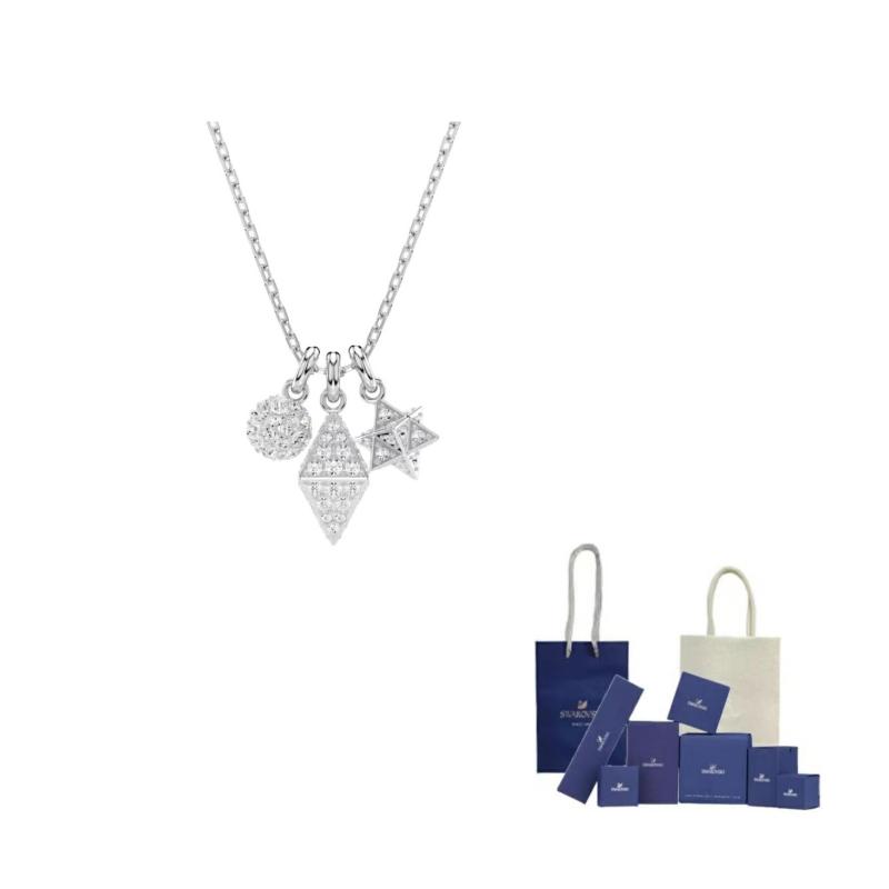 Swarovski Dextera Faux Crystal Necklaces Womens Silver F-Original Brand Box And Bag
