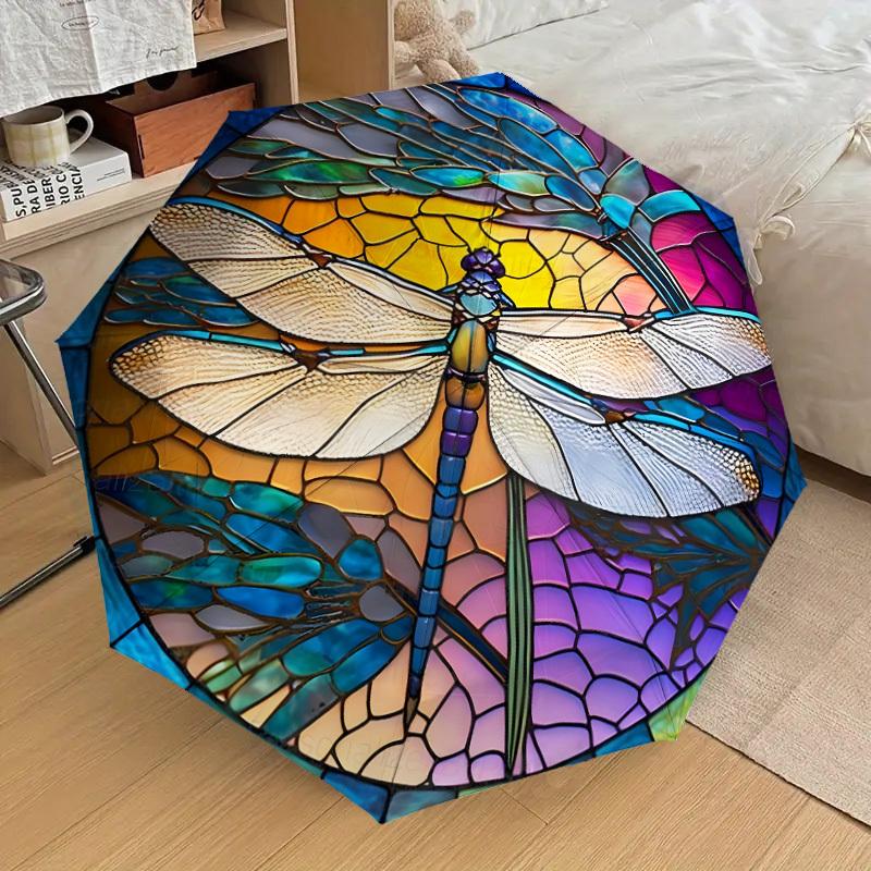 1pc Stained Glass Dragonfly Artwork Umbrella with Plastic Handle,Suitable for All Seasons Home Travel Outdoor UmbrellaDD1068
