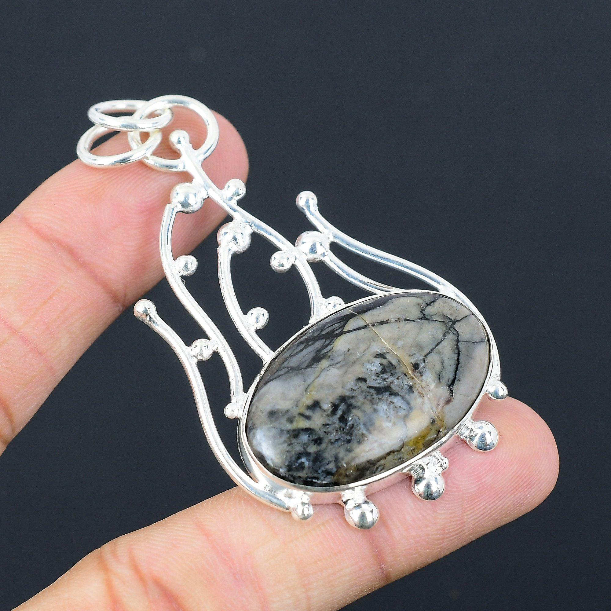 Womens day Deal 925 Sterling Silver Natural Picasso Jasper Boho Pendant Jewelry