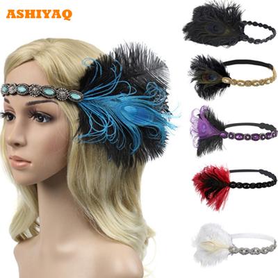 1920s Headpiece Feather Flapper Headband Gatsby Headdress Vintage