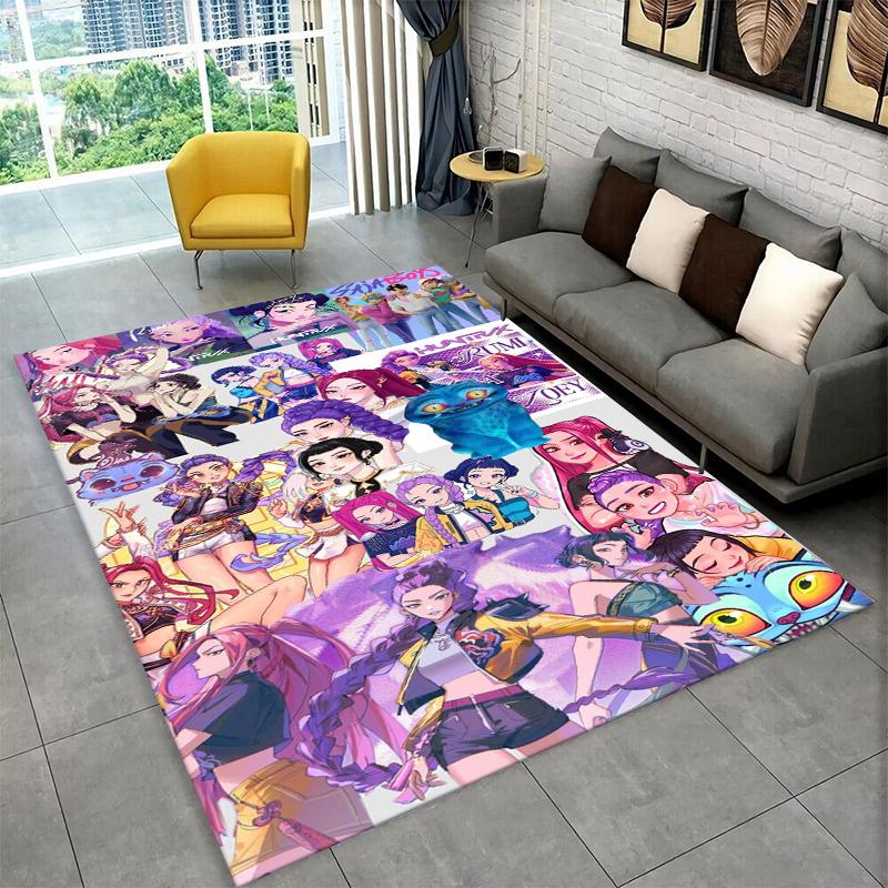 Kpop Demon Hunter Rumi Mira Zoey Grupa Kreskówkowa Dywanik Dywan do Pokoju Zabaw Sypialni Salonu Sofa Wystrój Domu, Dywanik Obszarowy Antypoślizgowy
