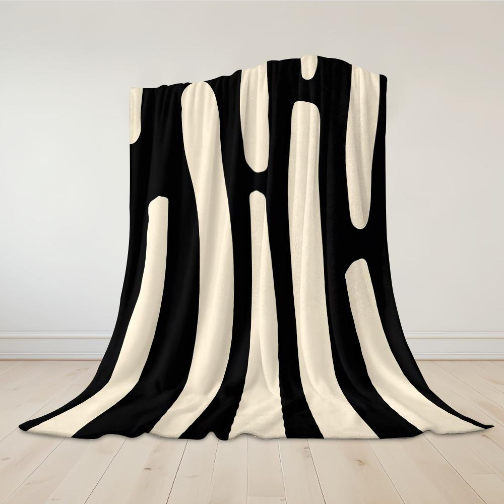 Black-Beige Stripes Flannel Blanket Warm Soft Halloween Christmas Couch Warm Cozy Decorative Decor Gift for All Season