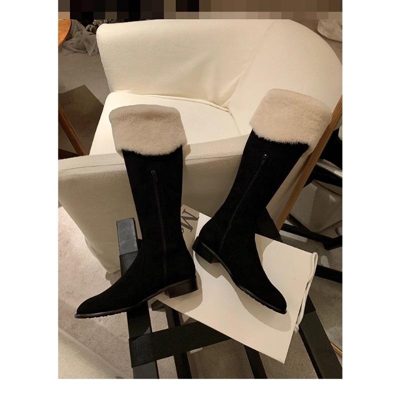 Small boots for women show height, new autumn and winter velvet high-heeled lamb wool high boots, inner height-increasing boots
