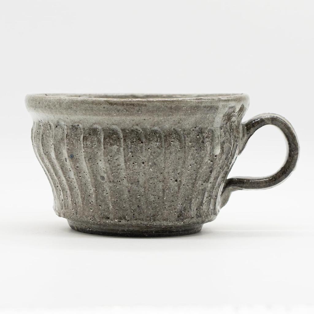 Marui Seito Shigaraki Ware Hechimon Soup Cup, 350ml Capacity, Silver Gray Carving, Gray, MR-3-4415