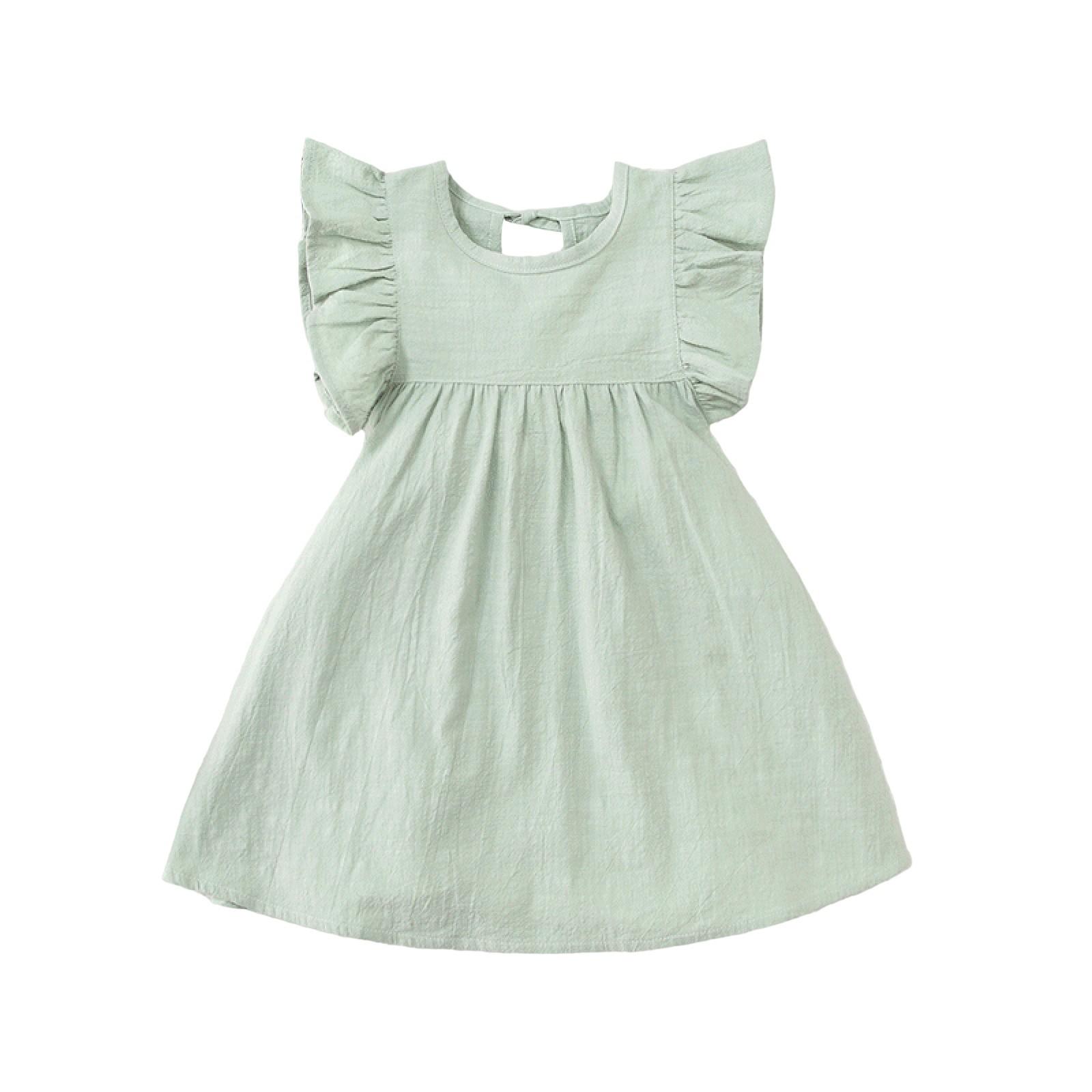 

Летнее детское платье для девочек, модное платье принцессы с рукавами-крылышками, однотонное милое платье 120