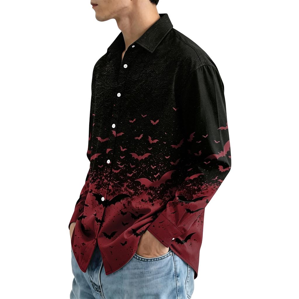 Men's Long Sleeve Button Down Halloween Print Shirt for Party Costume