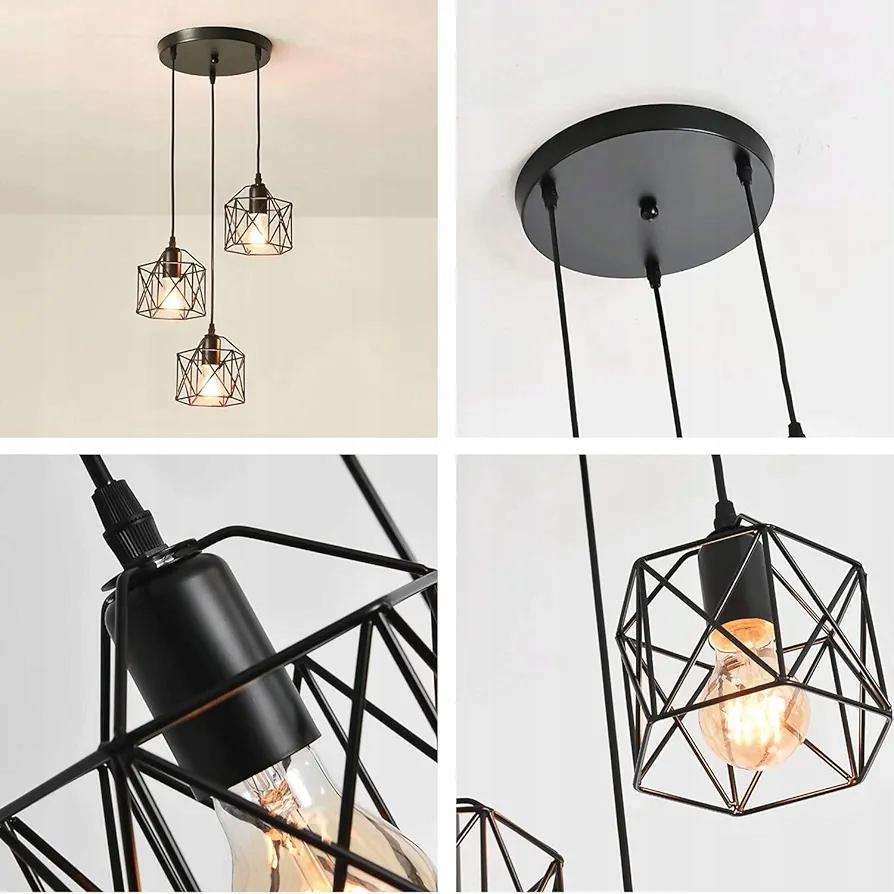 Tm-Ecommerce Vintage Hanging Lamp 3 Light Points E27