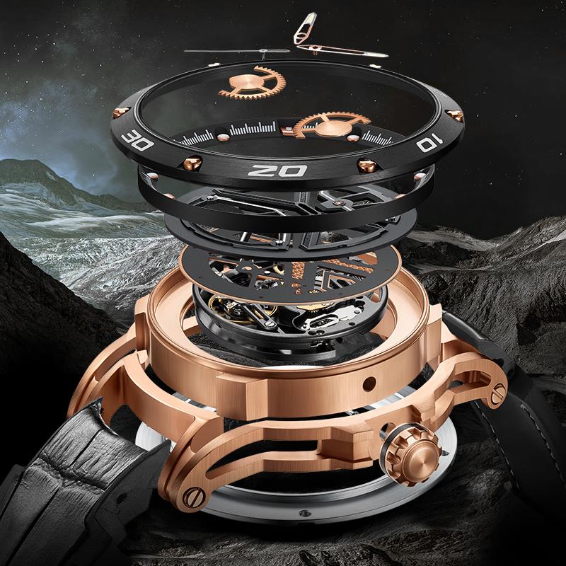 BONEST GATTI BG4601 Automatic Mechanical Men's Watch Round Dial Skeleton Luminous Waterproof Business Sports Wristwatch for Men
