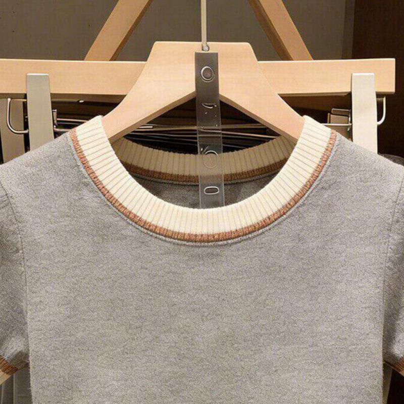 Women's Knitted Short-Sleeve Slimming Sweater: 2026 Spring/Summer Fashion Round Neck