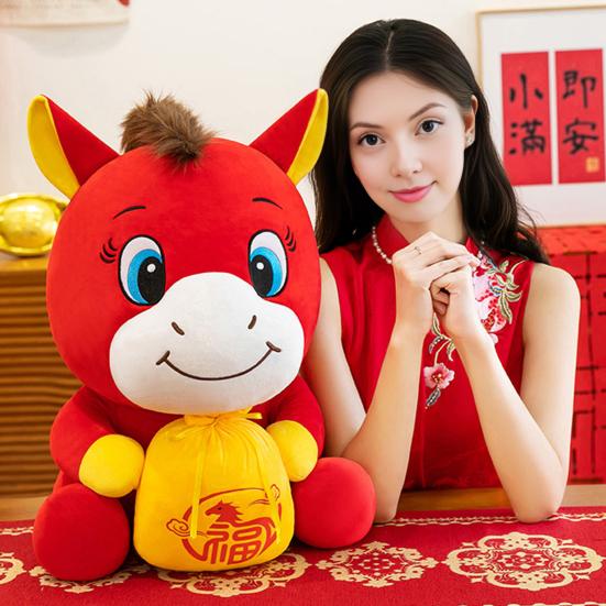 Horse Doll Auspicious Meaning PP Cotton Filling Plush Toy Traditional Zodiac Horse Theme Good Luck Doll