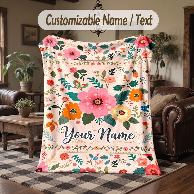 Ferns Nature Elegance Theme Throw Blanket Custom Name Text Personalized Blanket Soft Cozy Blanket for Home Sofa Bed
