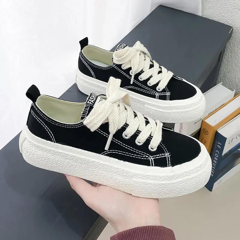 Fashion High on Platform Women's Canvas Shoes Comfortable and Elegant Korean Daily Routine Quality Y2k Fashion Walking Ladies Footwear