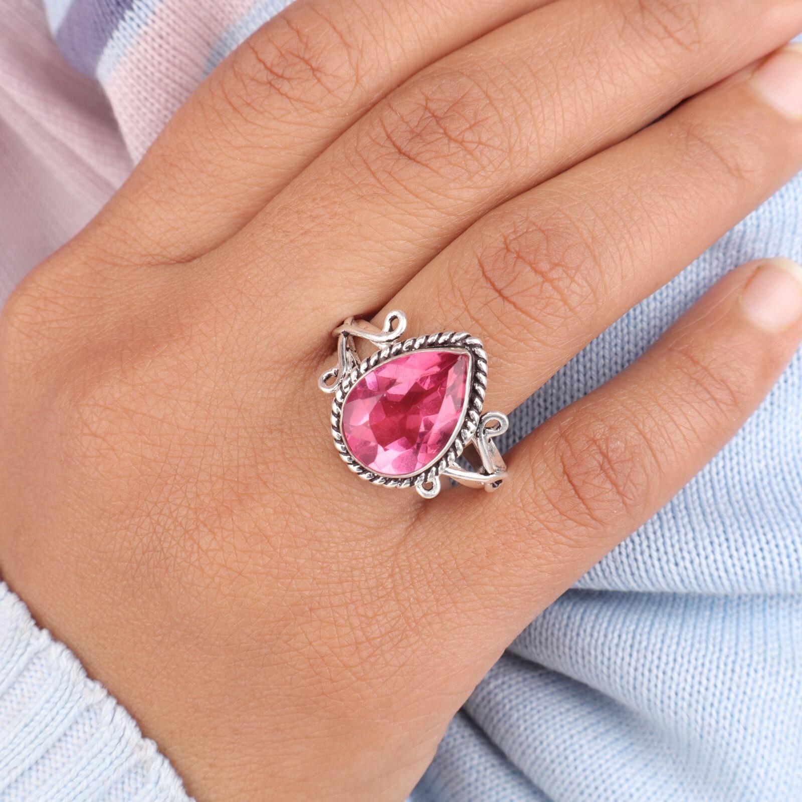 

Драгоценный камень Розовый Турмалин Ювелирные изделия из стерлингового серебра 925 пробы Ручной работы Модное кольцо RR-57-14 7.75