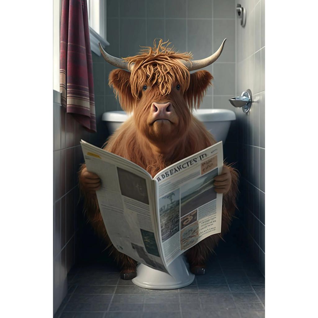 Funny Bathroom Humorous Animal Wall Canvas Paintings Decor Bear Dog Tiger Sitting On Toilet Reading Newspaper Poster Art Print