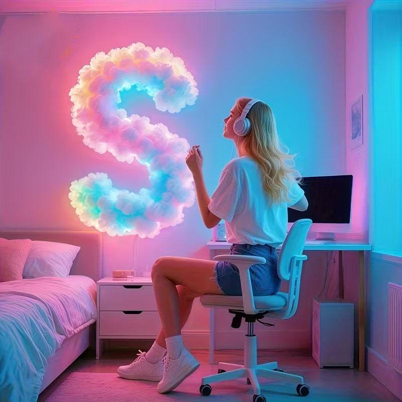 3D Cloud Lamp USB-Powered Smart Lamp DIY Letter-Shaped Bedroom Night Light Game Room Ambient Lighting Birthday Party Decorative Lights