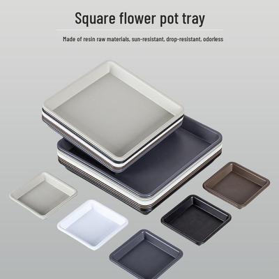 Bandeja Cinza Grande Quadrada de Resina para Vasos de Flores - Base Espessa de Imitação de Cerâmica para Coleta de Água