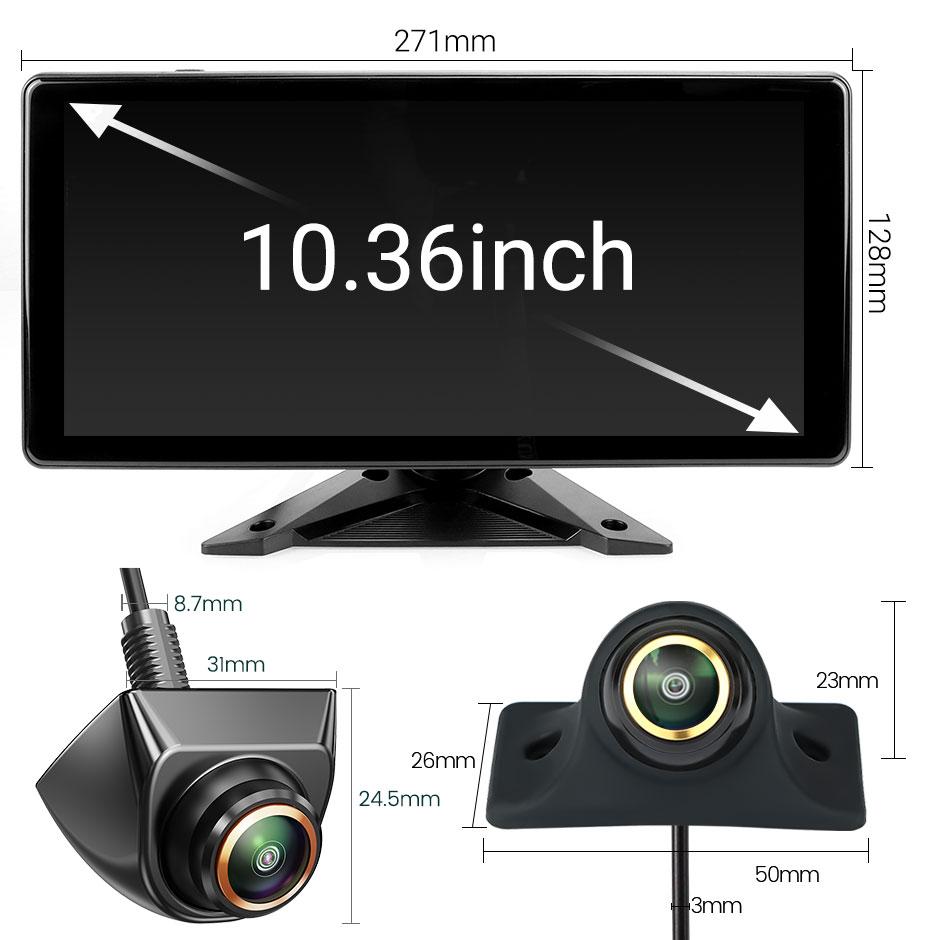 10.36" 4CH Split Screen Vehicle MP5 DVR Monitor with 4PCS 360 Mini AHD Front Rear Side Cameras For Station Wagon/RVs/SUV/MPV/Van