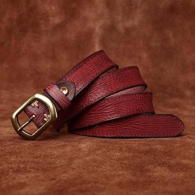 Retro Fashion Personalized Concave Belt Women'S Leather Pin Buckle Pure Cowhide Korean Version Versatile Rough Pattern Jeans Belt Women
