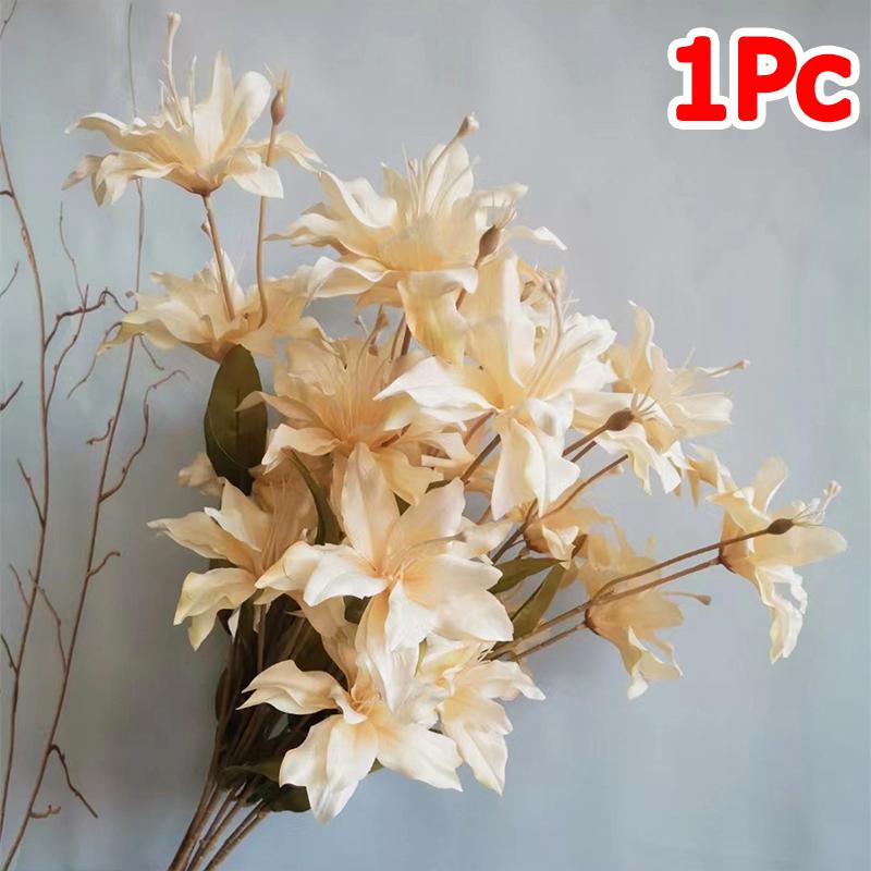 

1PC Artificial Lily Flower Dining Table Real Touch Silk Imitation Lily Family Gathering Long Stem Wedding 1Pc светло-желтого