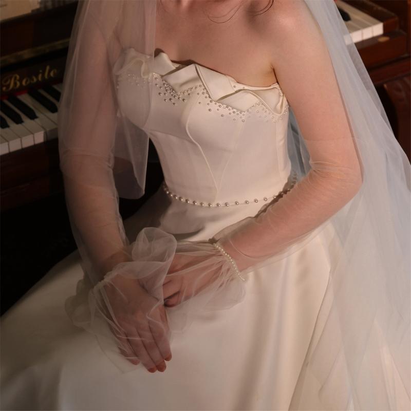 Stylish Flared Arm Sleeves Sheer Gloves for Bride Wedding Ceremony Elegant Arm Covers For Evening Event Formal Occasion
