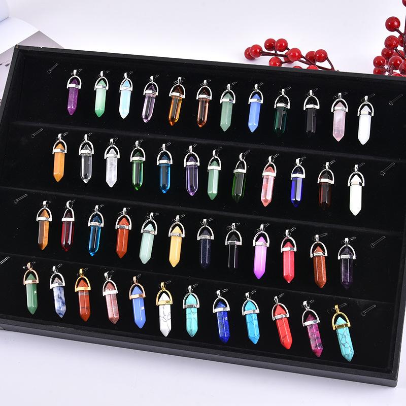 2025 Hexagonal Column Quartz Necklaces Turquoises Pink Crystal Pendent Necklace For Women Chain Natural Stone Choker Jewelry