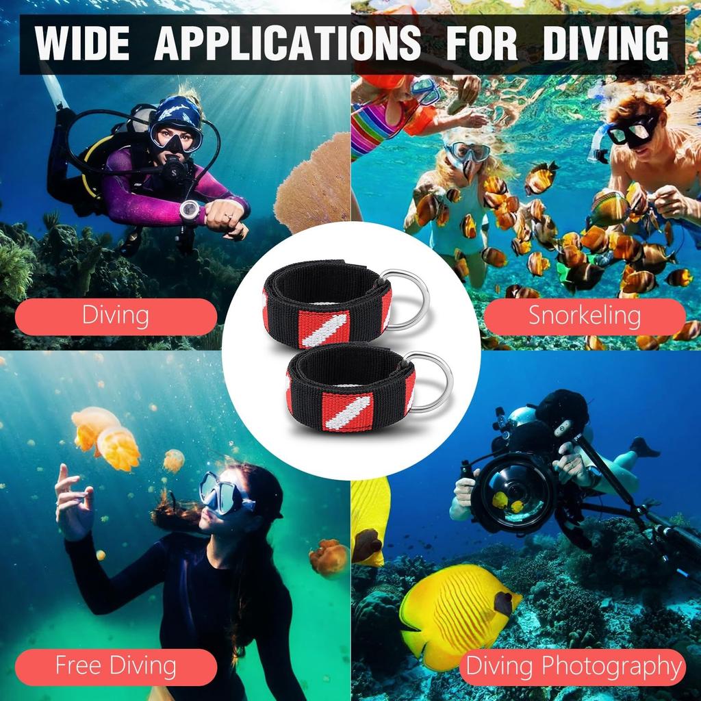 2Pcs Scuba Diving Wrist Strap Adjustable Wrist Strap with Rings Scuba Diving Wristband for Scuba Divers and Snorkelers