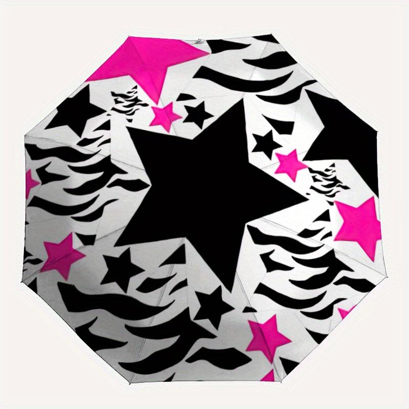 

1pc Zebra Print Star Pink Automatic Folding Umbrella, Portable & Foldable Design with 8 Ribs, Casual Outdoor Accessory yy250729086