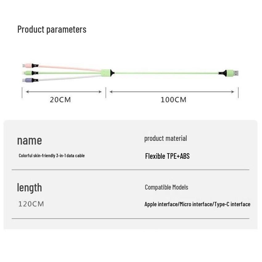 1.2M Multi-Device Liquid Silicone Charging Cable: Compatible with Apple, Android, and TYPE-C.