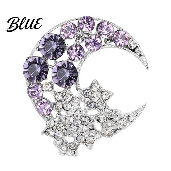 Charm Enhancing Brooch Moon Stars Design Sparkling Rhinestone Alloy Clothes