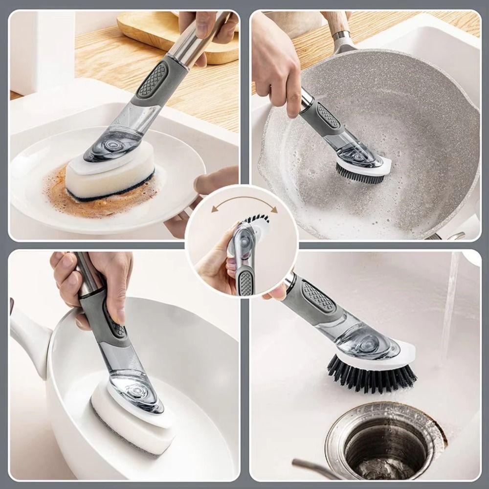 Liquid Dispenser Kitchen Cleaning Brush 3 In 1 Dish Cleaning Brush Scrubber Brush  Sink Cleaning