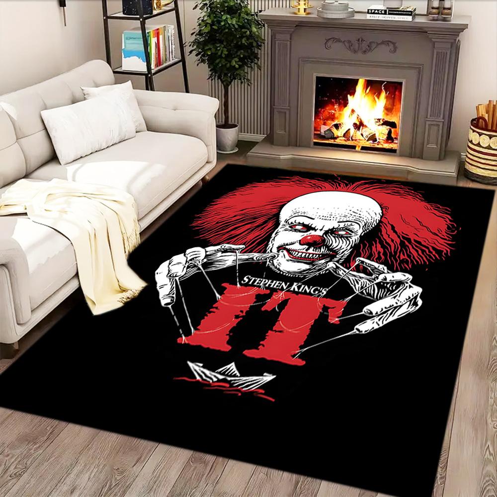 Horror Clown Poster rug for living rooms, bedrooms, home décor, and as gifts.