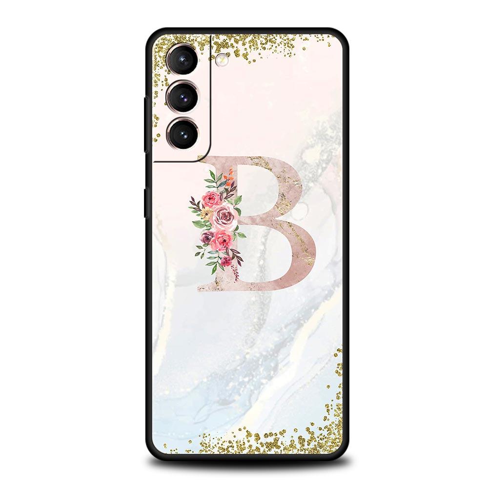 Flowers Letter Phone Case For Samsung Galaxy S26 Ultra S25 Plus S24 FE S23 S22 5G S21 S20 Cover Black Soft