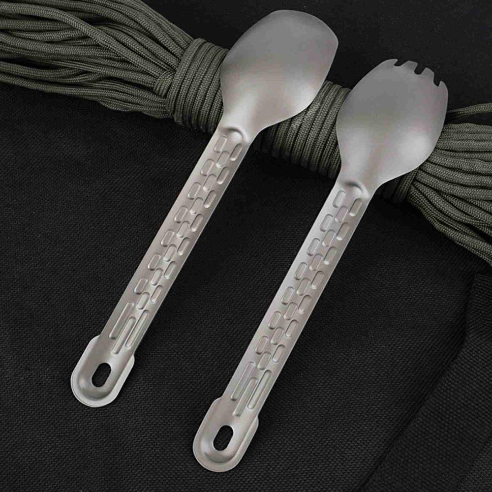 Long Handle Portable Eating Utensil Pure Titanium Lightweight Dinner Spork  Hiking Spoon